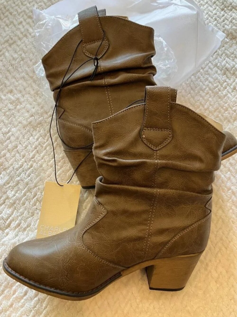 Charles Albert Womens 9 Brown Western Ankle Boots NWT Slouch Cowboy Block Heel